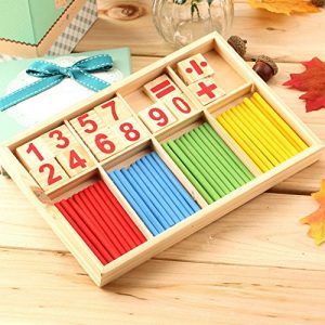 OFKPO Holz-Mathelernspiel Für Kinder – Mit Bunten Zahlen Und Rechenstäben, 23,5 X 16,3 Cm, Fördert Motorik Und Kreativität