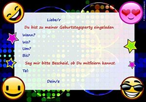 10 lustige Einladungskarten für Kindergeburtstag im Set mit 4 Smiley