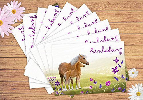 ZETTMANN Pferde Einladungskarten 10er Set - DIN A6 Mit Glanzeffekt - Kindergeburtstag Einladungen