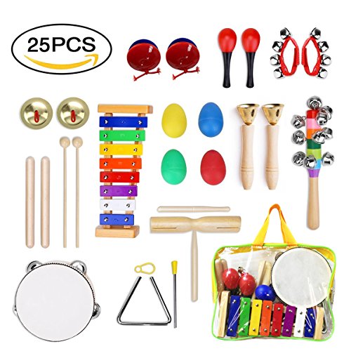 ULIFEME Musikinstrumente Kinder, 25PCS Holzspielzeug Musical Percussion